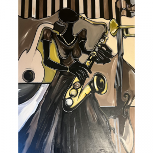 woman playing sax - jazz painting - original painting jazz 